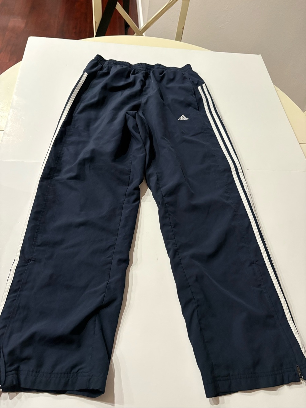 adidas Navy Jogger Pants with White Side Stripes size medium